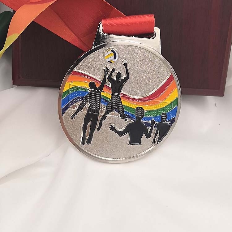 Volleyball metal medalje farve metal medalje kamp medaljer badges souvenirs med godt bånd skole sport metal print gratis: Sølv