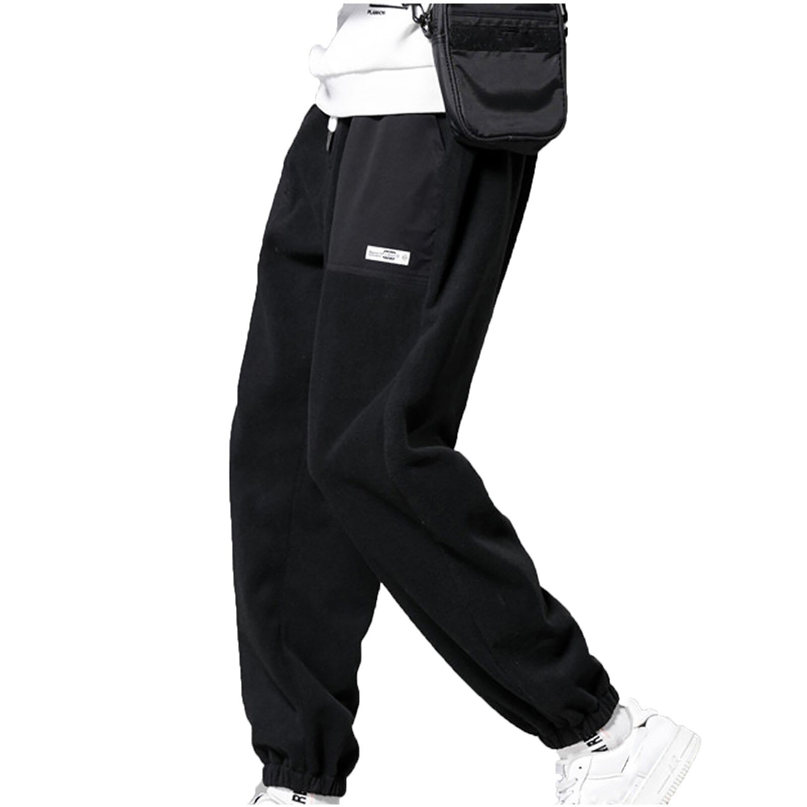 Men's Sports Pant Autumn Winter Casual Solid Color Streetwear Keep Warm Plus Velvet Long Pants Trousers Fitness Running Pants@40: M / BK