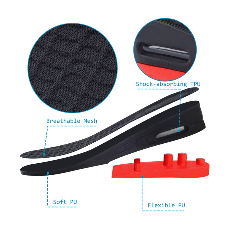 Soumit 2 couches coussin d'air jusqu'à 5.2 cm hauteur réglable augmenter semelles pour hommes Wowen plus grand talon ascenseur chaussures tampons insérer semelles