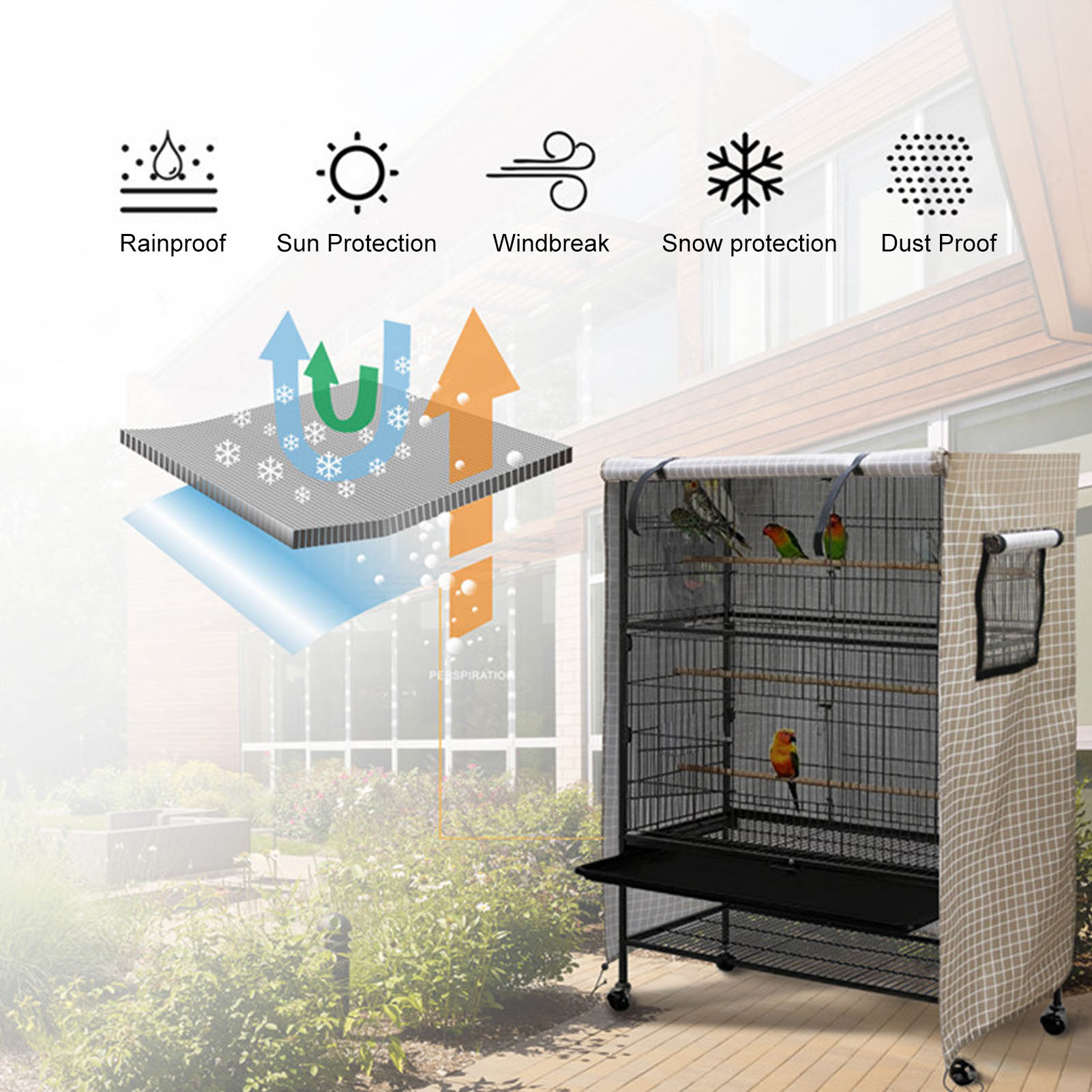 Papegaaien Volière Vogelkooi Cover Goede Nacht Oxford Doek Waterdicht Anti-Uv Vogelkooi Cover Met Mesh Venster Voor Grote Vogelkooi