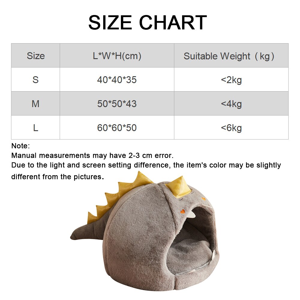 Comfy Pet Sleeping House For Small Dog Dinosaur Shape Soft Round Pet Cat Bed Cushion Detachable Washable Kitty Puppy Accessories