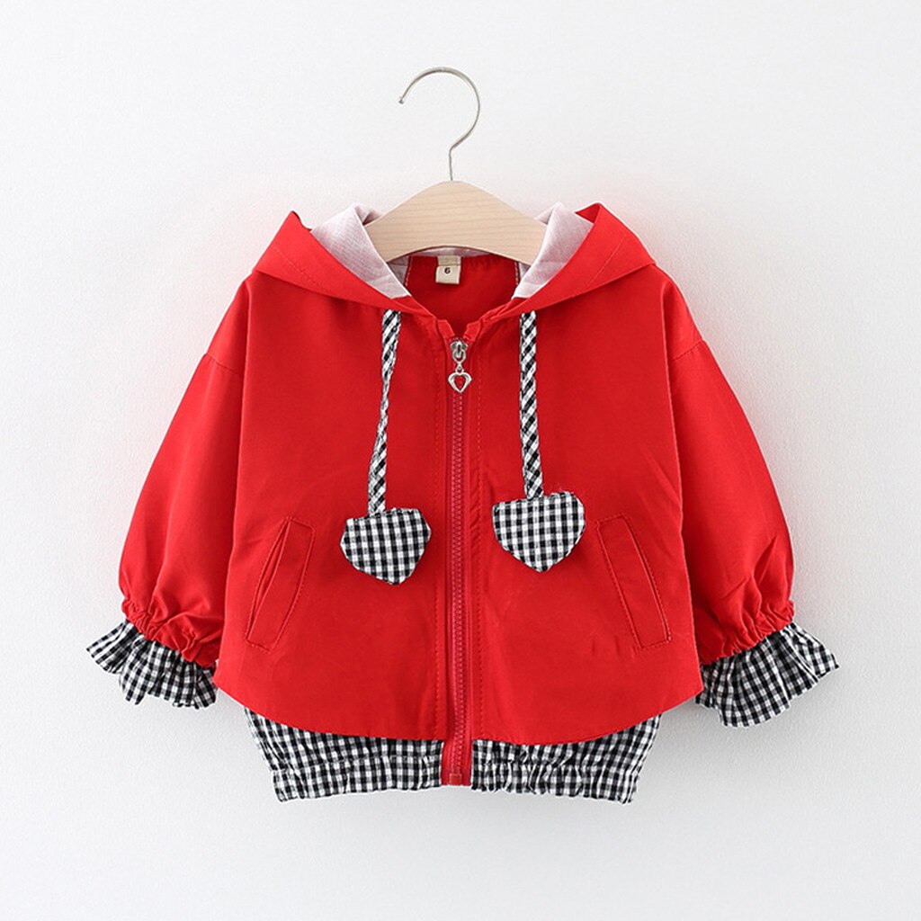 Baby Meisjes Liefde Print Jas Voor Peuter Baby Kids Meisjes Hart Plaid Hooded Winddicht Jas Uitloper Casual Kleding Veste Enfant