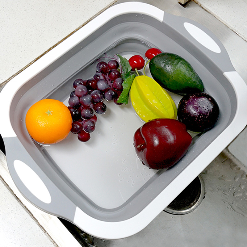 Inklapbare Hakblok Siliconen Opvouwbare Snijplank Fruit Wasmand Met Aftappen Plug Keuken Gereedschap