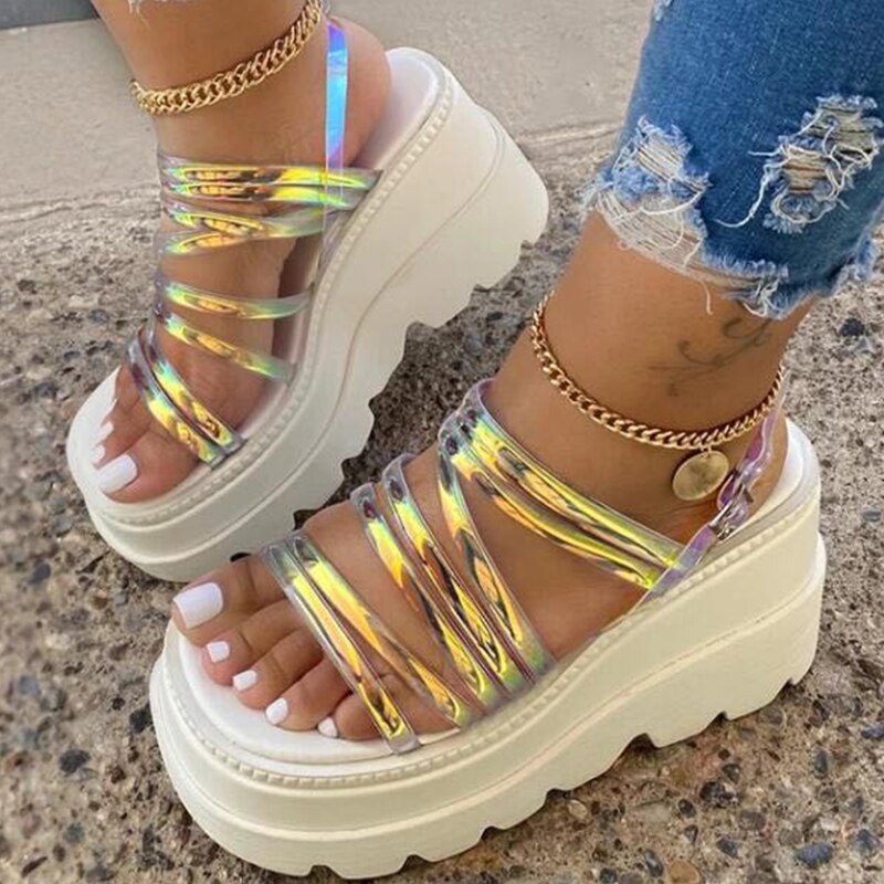 Zomer sandalen grote maat 35-43 dames plateau sandalen open teen gesp bandjes pre sandalen dames zomerschoenen vrouw 698: 4