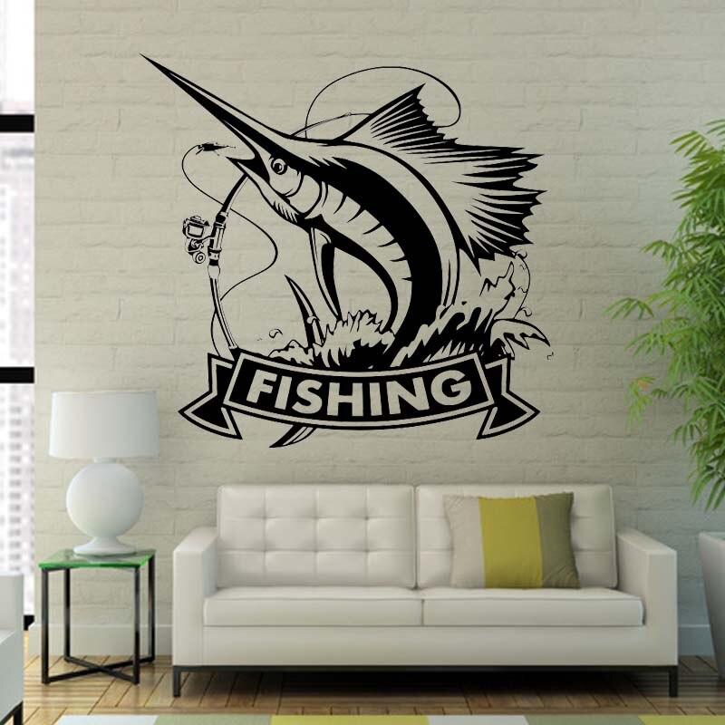 Blue Marlin Fish Sticker Decal Fishing Art on Boat Ship Door Window Trunk for Polo SUV Wall Vinyl