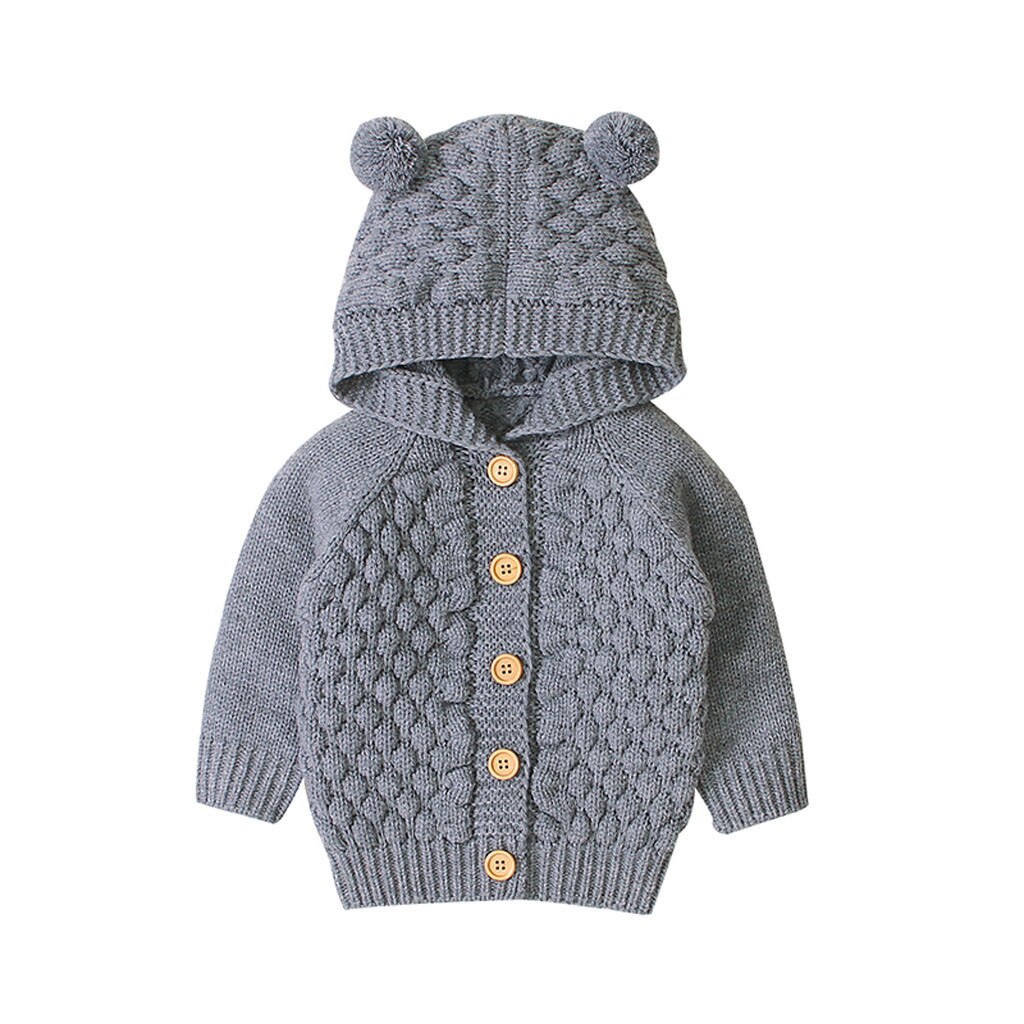 Baby Meisje Jongen Breien Uitloper Hooded Trui Effen Kleur Kinderen Lange Mouw Kapmantel Uitloper Kids Kleding: Gray / 80