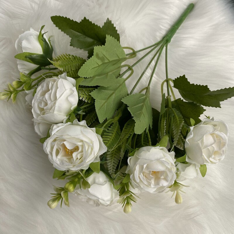 Artificial Silk Peony Gypsophila Bouquet Wedding Bride Holding Flowers Home Living Room Garden Desktop Flower Arrangement Decor: Milky white