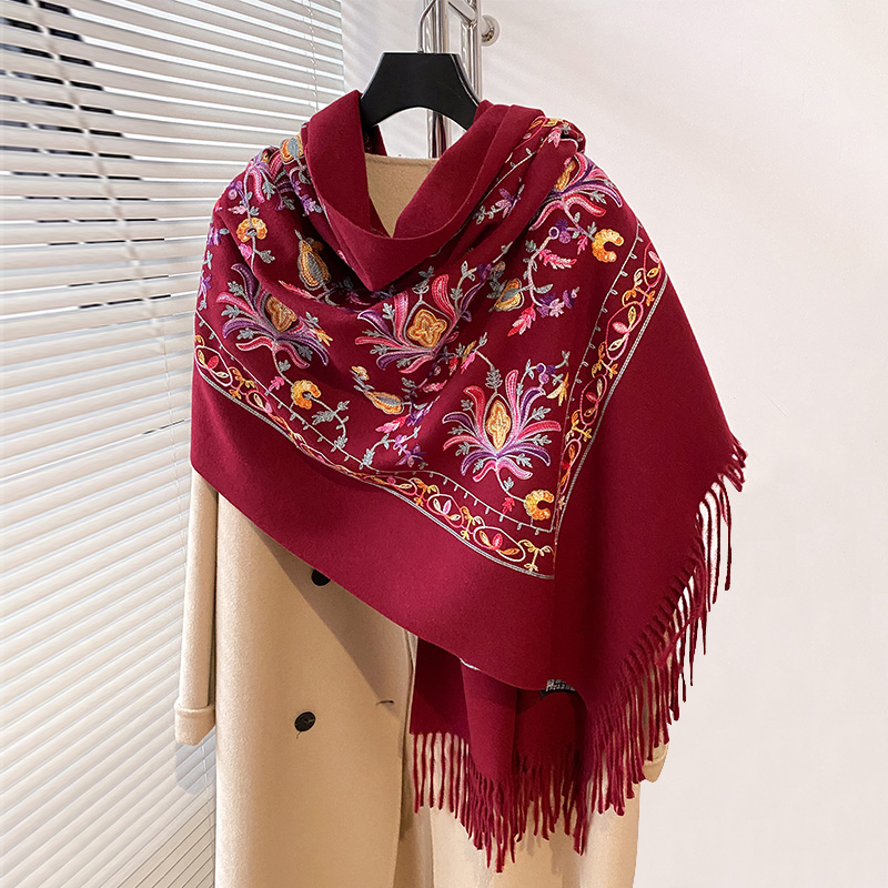 Luxo de alta qualidade bordado cachecol elegante feminino inverno grosso quente pescoço pashmina longa franja cachecóis senhora cobertor xale macio
