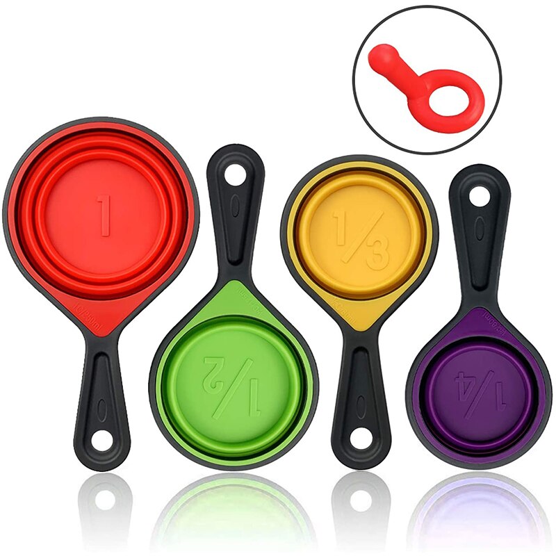 Silicone Measuring Cup and Spoon Set Collapsible Baking Measuring Tool Spoon for Baking Kitchen Crafts Making Coffee Flour Honey