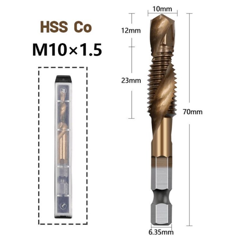 Drill Bit Set 1/4 Inch Hex Shank Tap Drill Bit Set M3/ M4 /M5 /M6 /M8/ M10 Tap Drill Bit Titanium Plated Metric Tap: M10