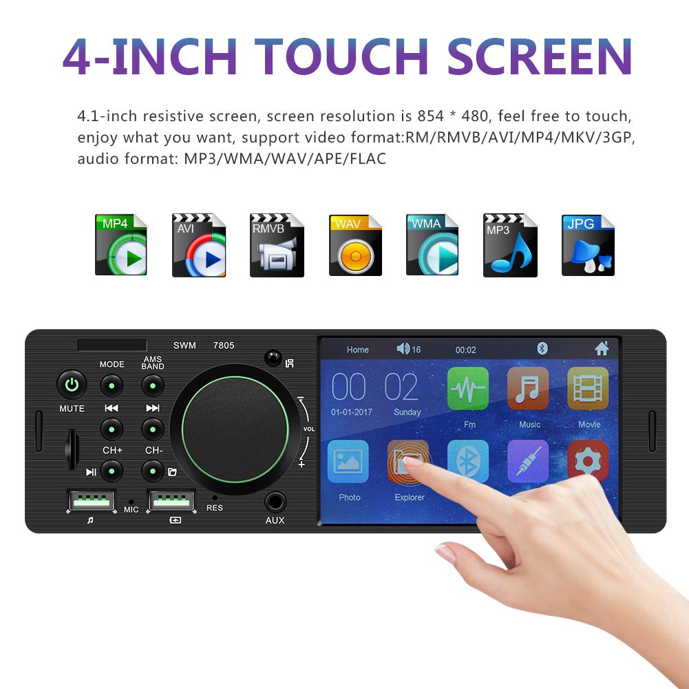 4.1 Inch Tft 1 Din Auto Touch Screen Radio Stereo Fm Radio Bluetooth MP5 Speler Kan Worden Aangesloten Op De achteruitrijcamera