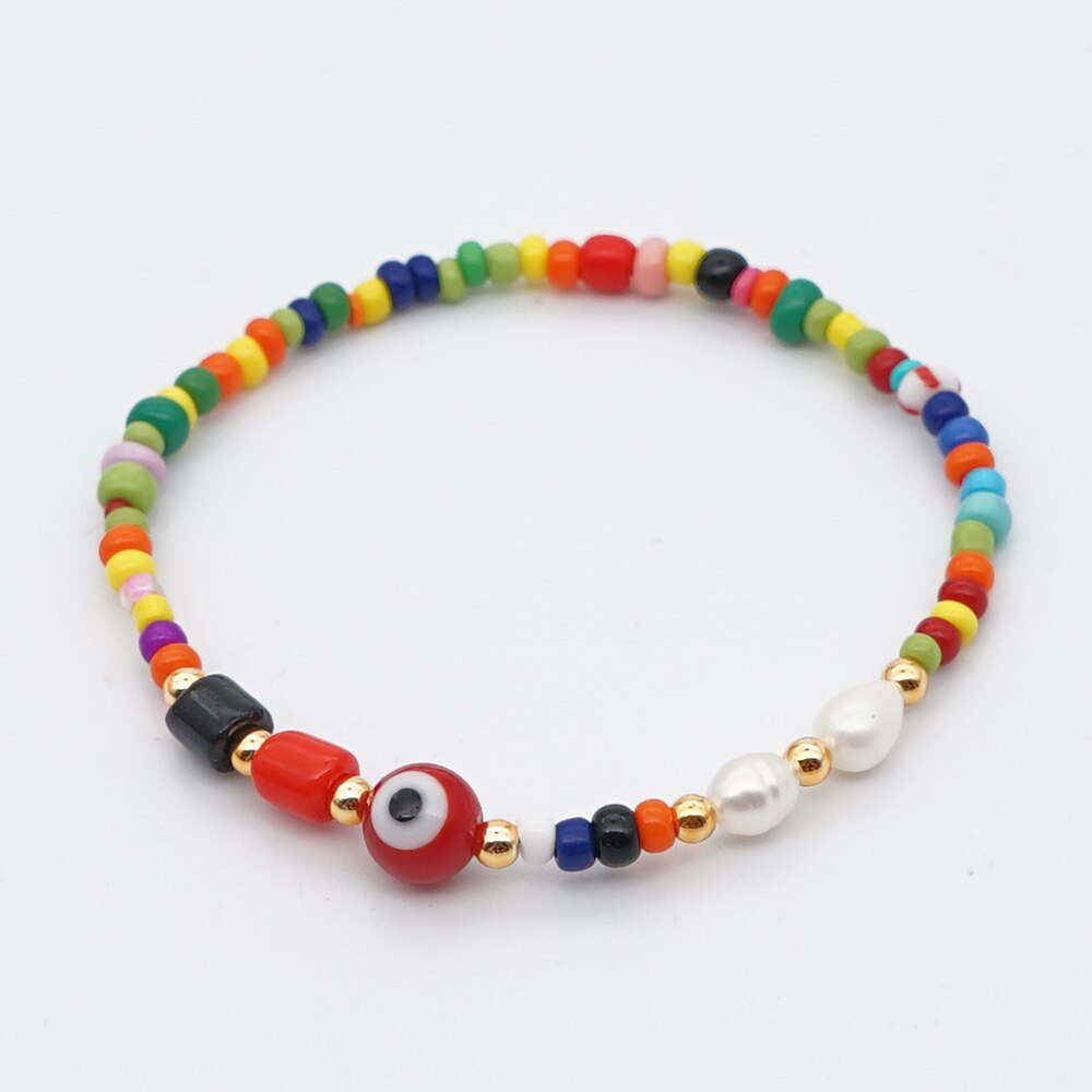 Go2 boho boho armbanden turkse boze oog armbanden sieraden zomer strand parel regenboog zaadkralen sieraden voor meisjes: Zz -b200080a