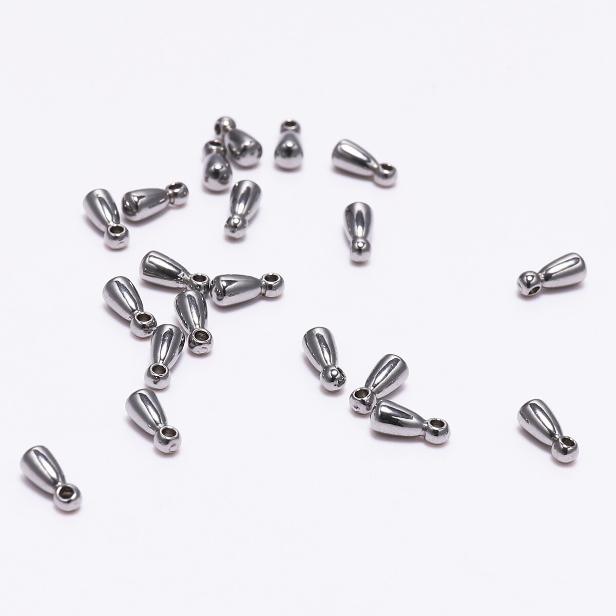 20 unids/lote de cuentas de acero inoxidable de 2,6x6,2mm, accesorio extensor de cadena colgante, cuentas de extremo de gota de agua para accesorios de fabricación de joyas DIY