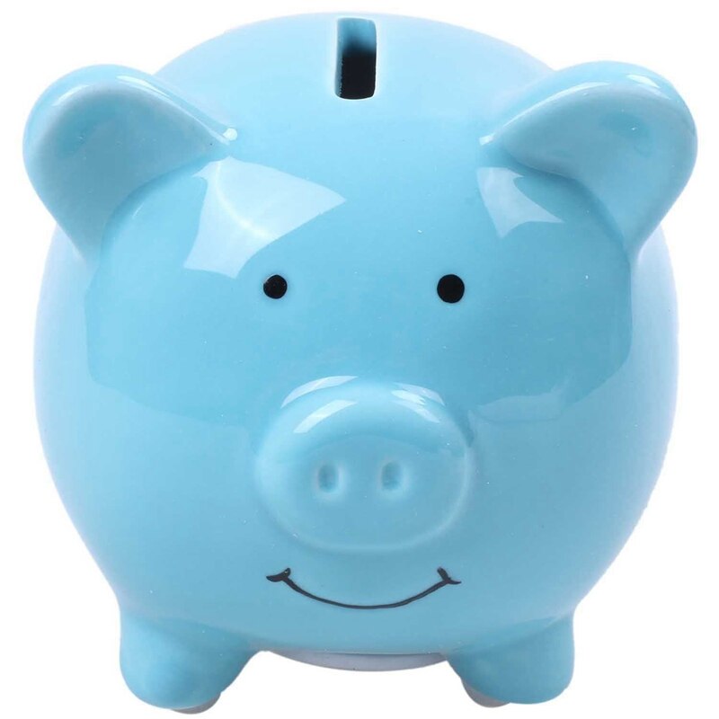 Piggy Banks for Kids, Ceramic Material, Cute Pig for Decoration, Baby Nursery (Blue): Default Title