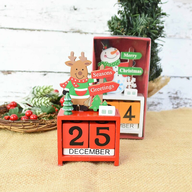 Christmas Wooden Craft Santa Claus Snowman Elk Christmas Advent Calendar With Painted Blocks Countdown Christmas Decoration