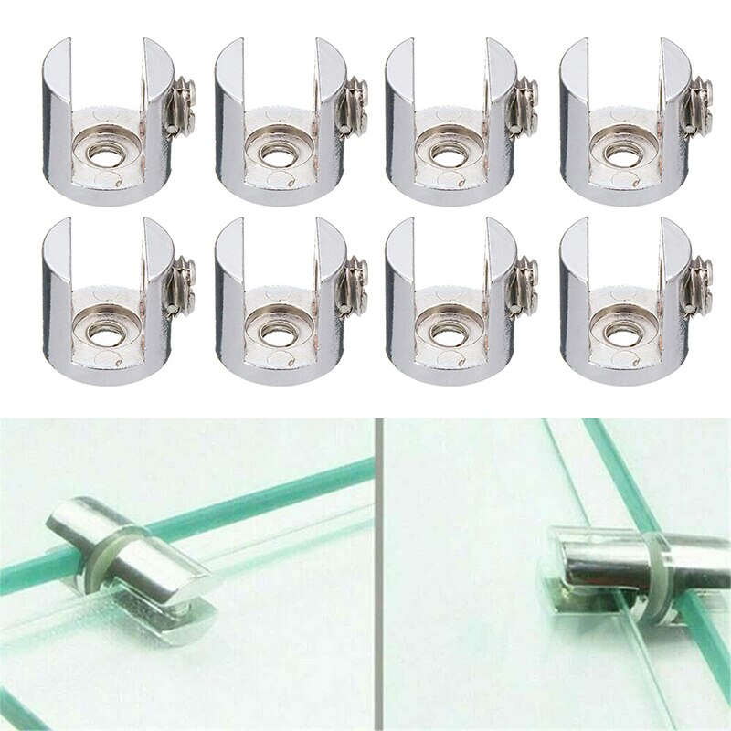 4/8/12Pcs Glass Clamp Glass Plated Brackets Zinc Alloy Chrome Finish Shelf Holder 6-8mm Furniture Support Brackets Clamps