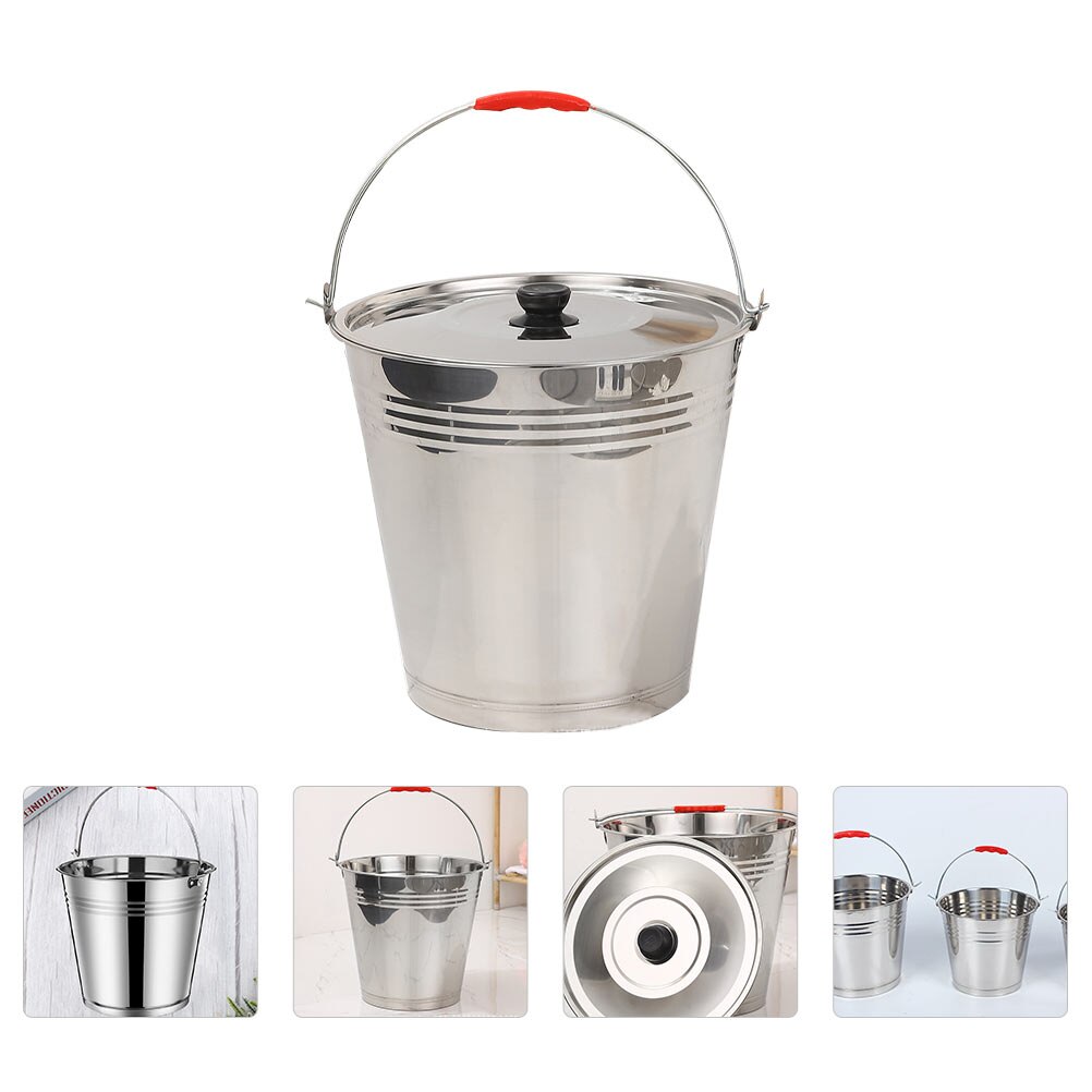 1Pc Stainless Steel Bucket Household Water Bucket Multi-purpose Bucket with Lid