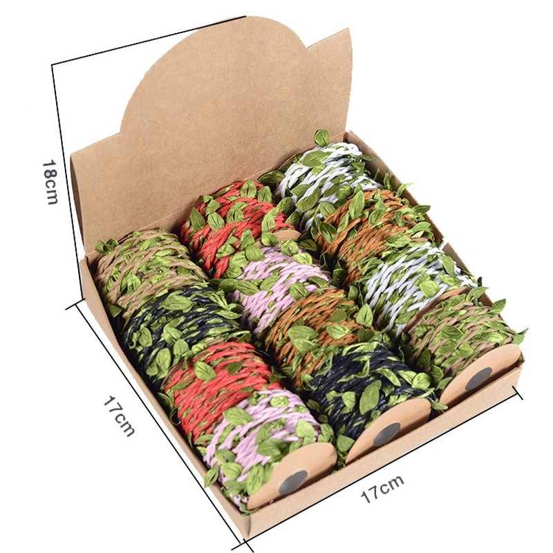 5 meter naturligt jutegarn säckvävsband med konstgjorda vinblad för bröllop, hem och trädgård