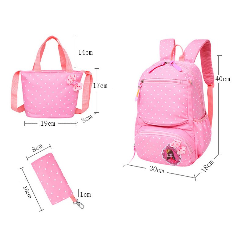 Nylon Waterdichte Schooltas Primaire Student' S Boek Tas Meisje Licht Rugzak Punt Kinderen 3 Stuks Schoudertas mochila