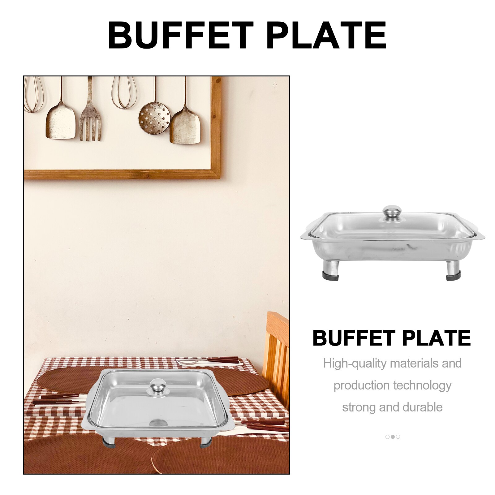 Covered Buffet Tray Stainless Steel Buffet Serving Tray Rectangular Canteen Tray Large Capacity Tray