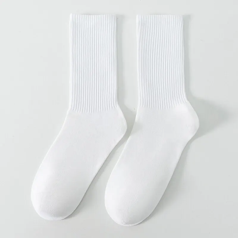 1/6/12 pares de calcetines de tubo medio para hombre Color sólido en blanco y negro ropa de calle Harajuku calcetines transpirables e informales
