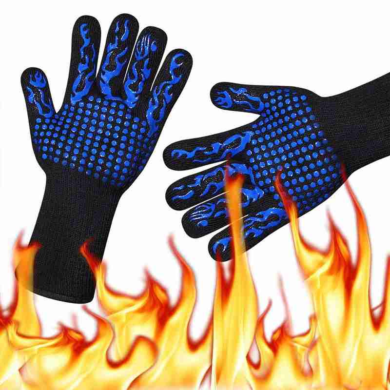1pcs Kitchen Fireproof Gloves Heat Resistant Thick Baking Gloves Roast Barbecue Mittens Grill Wash Silicone For Bbq Oven U5M2