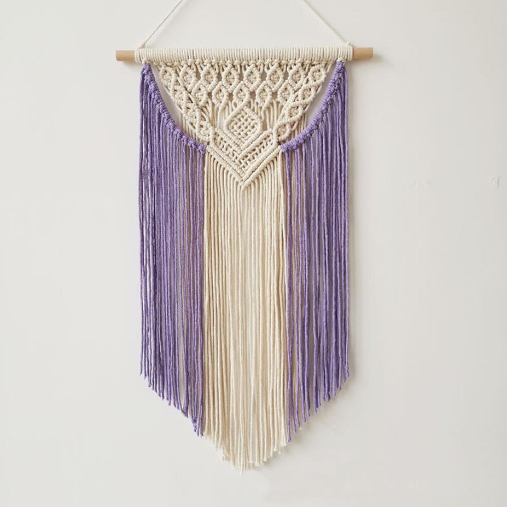 Macrame Woven Wall Hanging Bohemian Color Block Geometric Wall Art Tapestry Decor for Bedroom Living Room: Purple