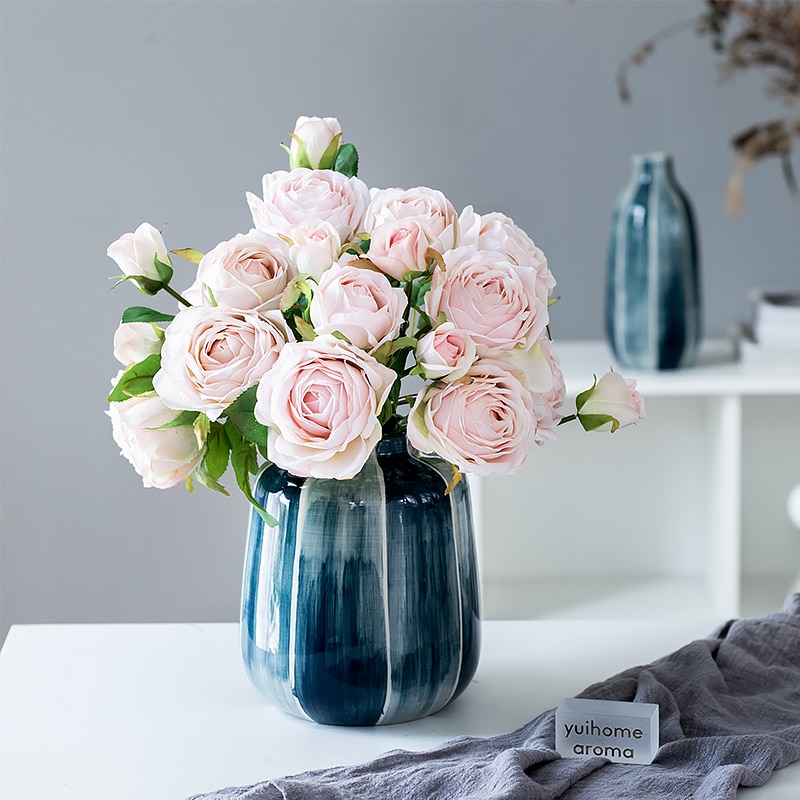 1pc blauwe bloemenvazen met een minimalistische keramische vaas, een waterplantcontainer, een pot voor huisdecoratie en een hydrocultuur plantenbak.