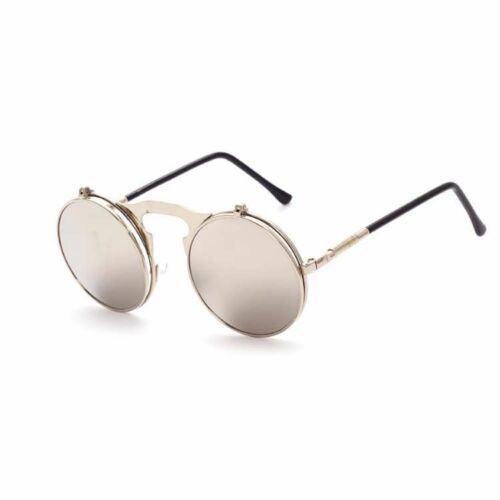 Qinqilanqi-S Lunettes De Soleil Rétro Steampunk Flip-Up En Métal Pour