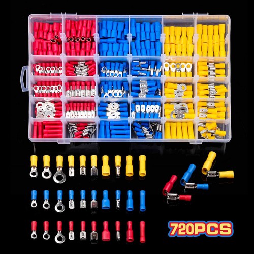 280/480/720pcs Cable Lugs Assortment Kit Wire Flat Female and Male Insulated Electric Wire Cable Connectors Crimp Terminals Set: 720pcs