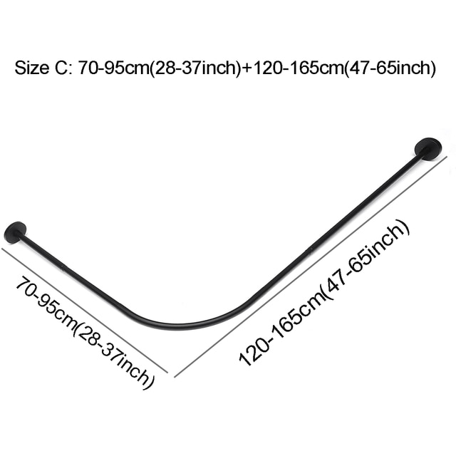 Uitschuifbare Hoek Douche Gordijn Staaf Met 12 Metalen Haken Pole Zwart Rvs Rail Rod Bar Bad Deur Hardware Zware geladen: C
