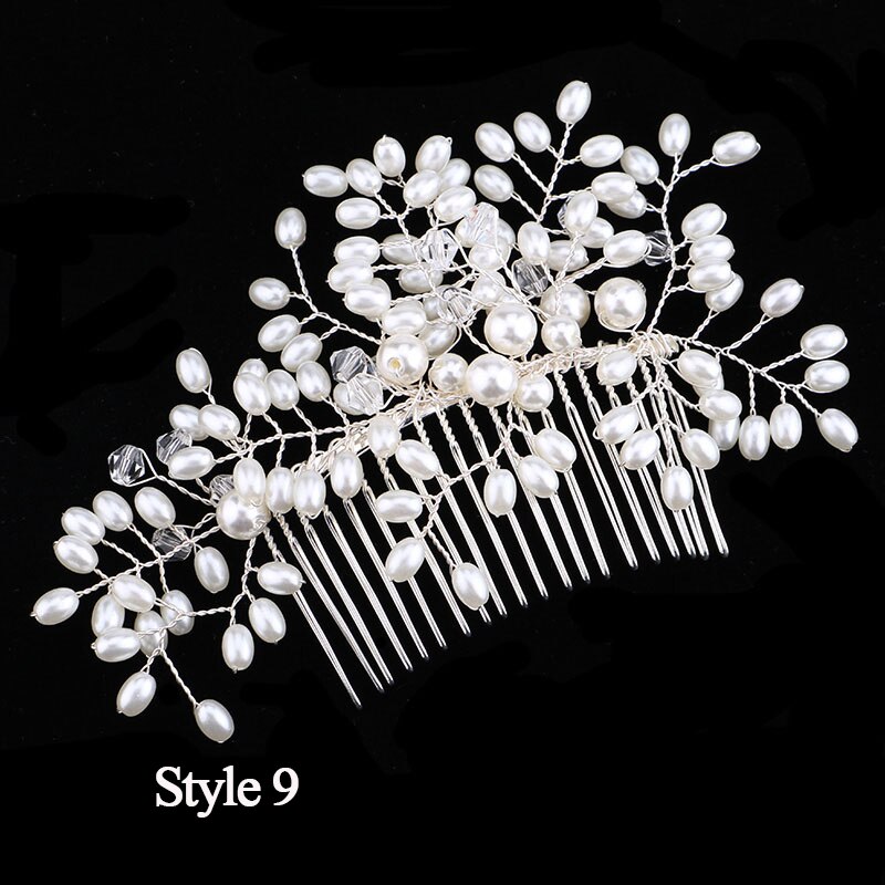 GETNOIVAS Handmade Silber Farbe Perle Blume Haar Kamm Braut Tiara Crown Kopfschmuck Hochzeit Braut Frauen Haar Schmuck Zubehör: Style 9