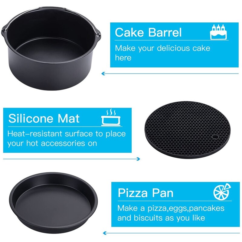 6Pcs Air Fryer Accessories for Gowise Phillips and Cozyna, Fit All 3.7QT - 5.3QT with 7 Inch Diameter