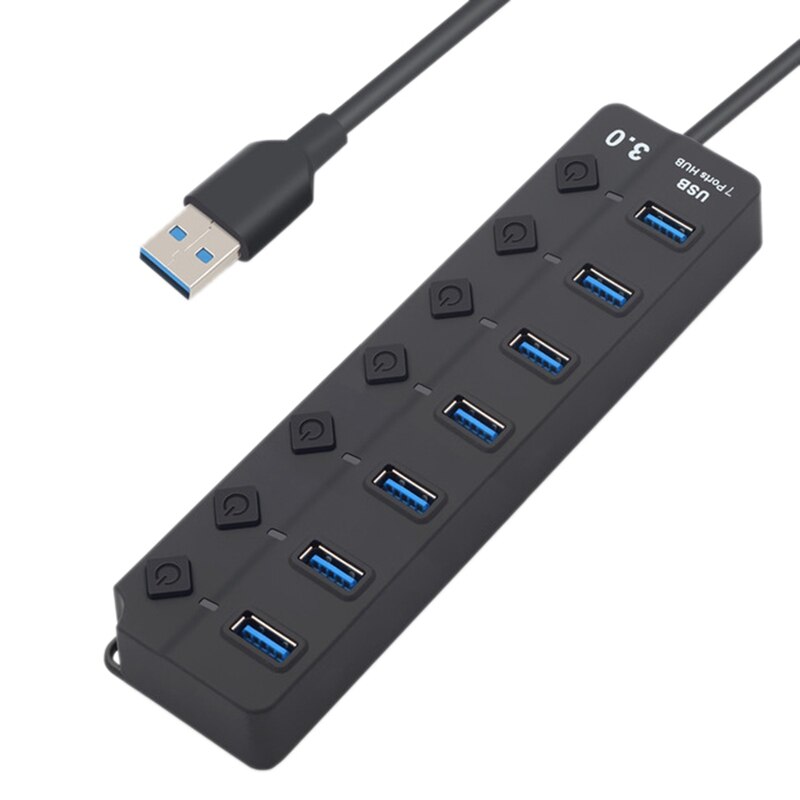 USB Hub 3.0 5Gbps High Speed 7 Port USB 3.0 Hub Splitter On/Off Switch for Laptop PC