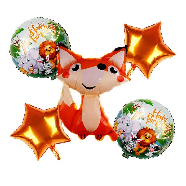 5 Pieces Cartoon Panda Balloons Kit 18 Inch Star & 18 Inch Round Happy Birthday Decor Balloon Animal Party Mylar Balloon: fox