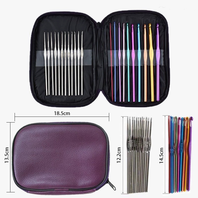 Juego de ganchos de ganchillo para tejer, herramienta de costura para uso doméstico para principiantes, manualidades DIY, marcadores de punto de ganchillo, herramientas de agujas, accesorios de tejido con bolsa: Rosa