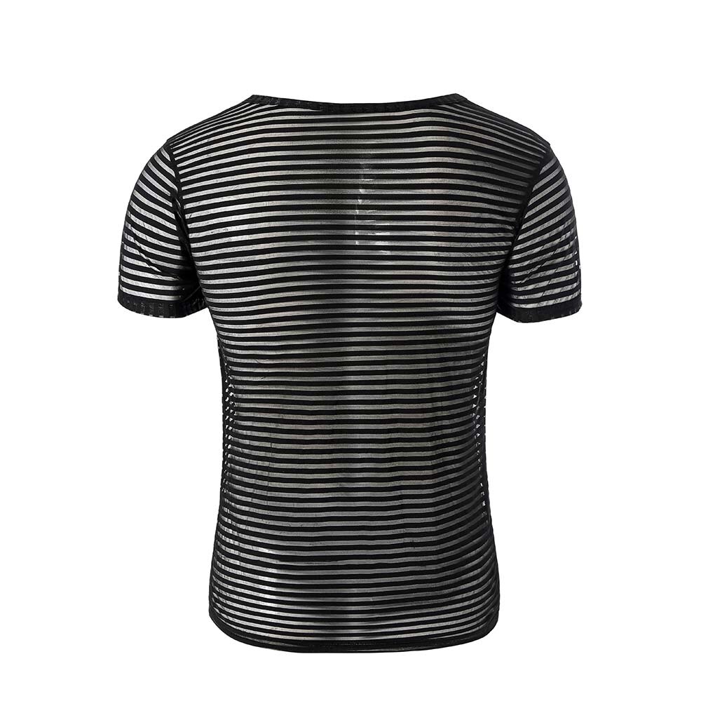 Unisex Undershirt Sexy Mesh Sheer Basic Shirts O-neck Gay Short Sleeves Slimming Undershirts Inner Tops Pajamas Sleeping Wear