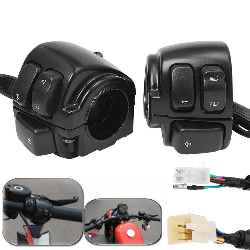 Motorcycle 25mm Handlebar Control Switch Horn Turn Signal Headlight Electric Start Switch Connector Push Button Switch Assembly
