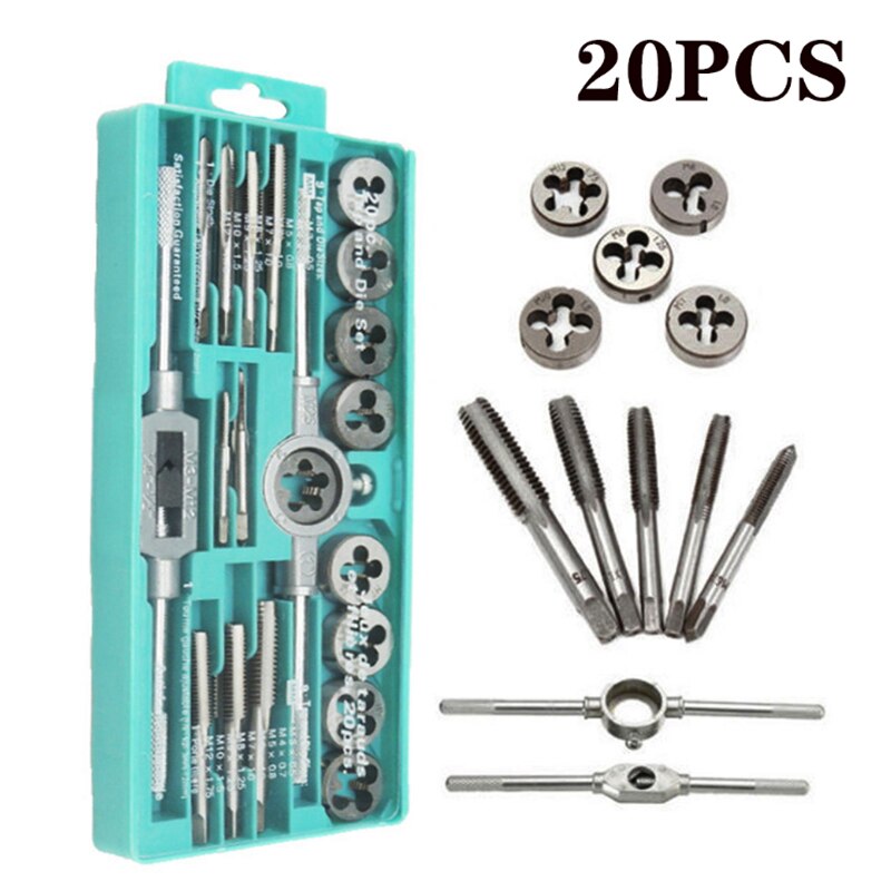 Juego de troqueles y grifos de mano métricos, herramientas de escariador cónico recto, tapones de rosca de tornillo de M3-M12, 8/12/20 Uds.: 20pcs
