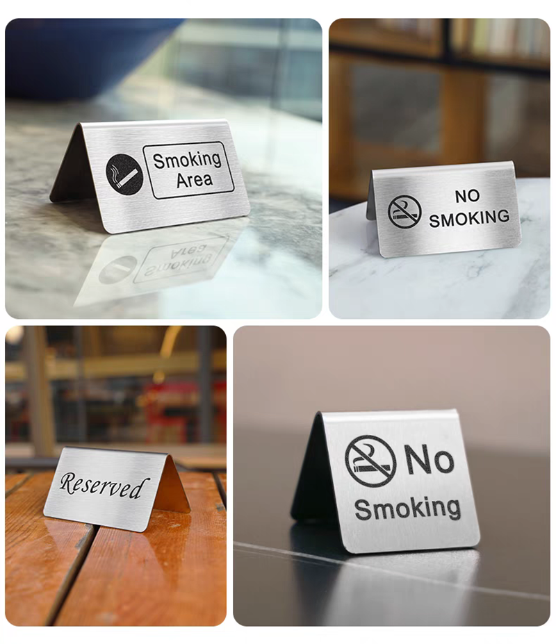 Stainless Steel No Smoking Table Sign Double Sided Wedding Table Number Stand Metal Sign Reserved Seating Signs Stand