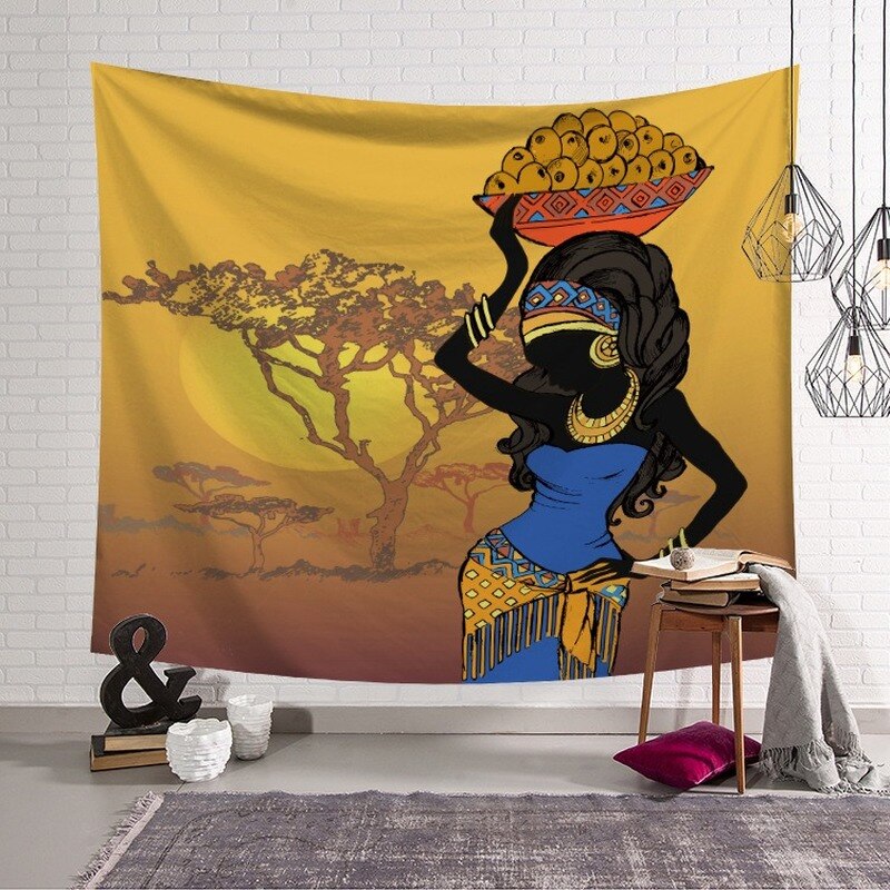 African woman hanging cloth Home decoration tapestry Living room wall hanging Bedroom bedside decoration background cloth95*73cm