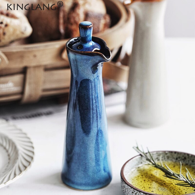 KINGLANG Japanese Style Retro Kiln Changed Ceramic Seasoning Soy Sauce Vinegar Pot Salt Pepper Jar Bottle Household Kitchen