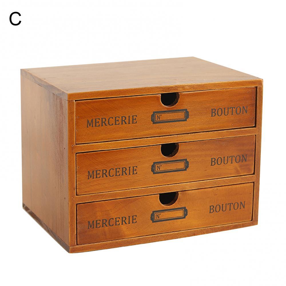 Retro Organizer Storage Box Multi-layer Wooden Desktop 4-layer Drawer Cabinet Supplies: C