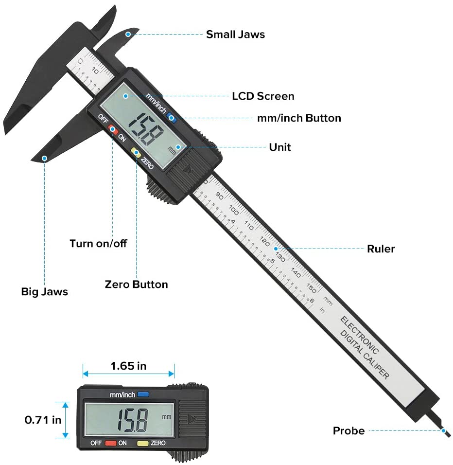 Digital Caliper 6 Inch Electronic Vernier Caliper with LCD Screen 0-6 inch Micrometer Caliper Measuring Tool Inch and Millimeter