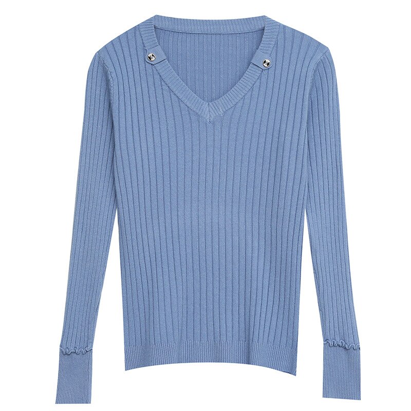 Button V Neck Sweater Women Spring Autumn Solid Knitted Pullover Women Slim Soft Jumper Sweater Female Knit Tops