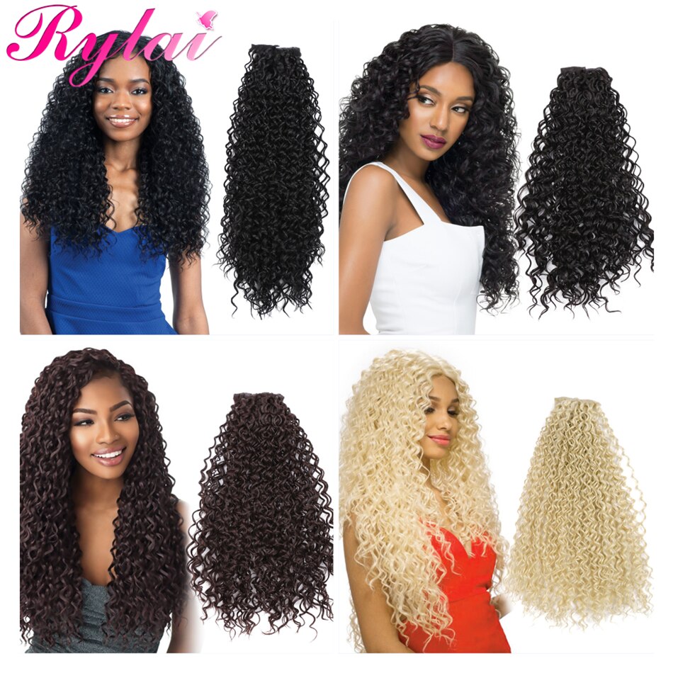 Long Kinky Curly Straight Clip In Hair Extensions Deep Natural Wave 140G 7Pcs/Lot Full Head Clip On Synthetic Hair By RYLAI