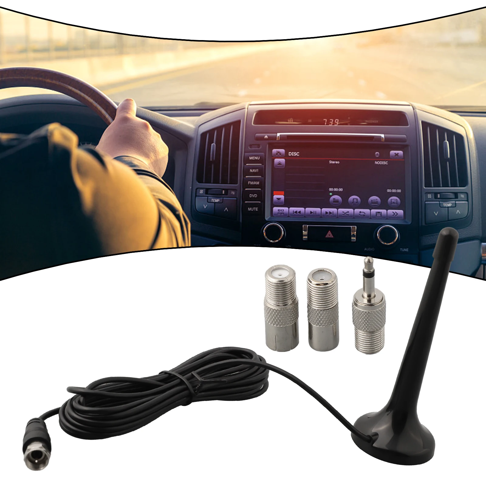 antenna Radio FM da 3 metri antenna telescopica tamponare con base magnetica Adattatori a 3 prese Accessori per strumenti Radio TV per interni domestici