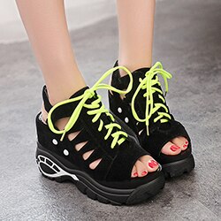 Fralosha sommar vattentäta högklackade sandaler gladiator sandaler med platt botten kvinnlig fisk mun ihålig slips damskor: Svart / 9
