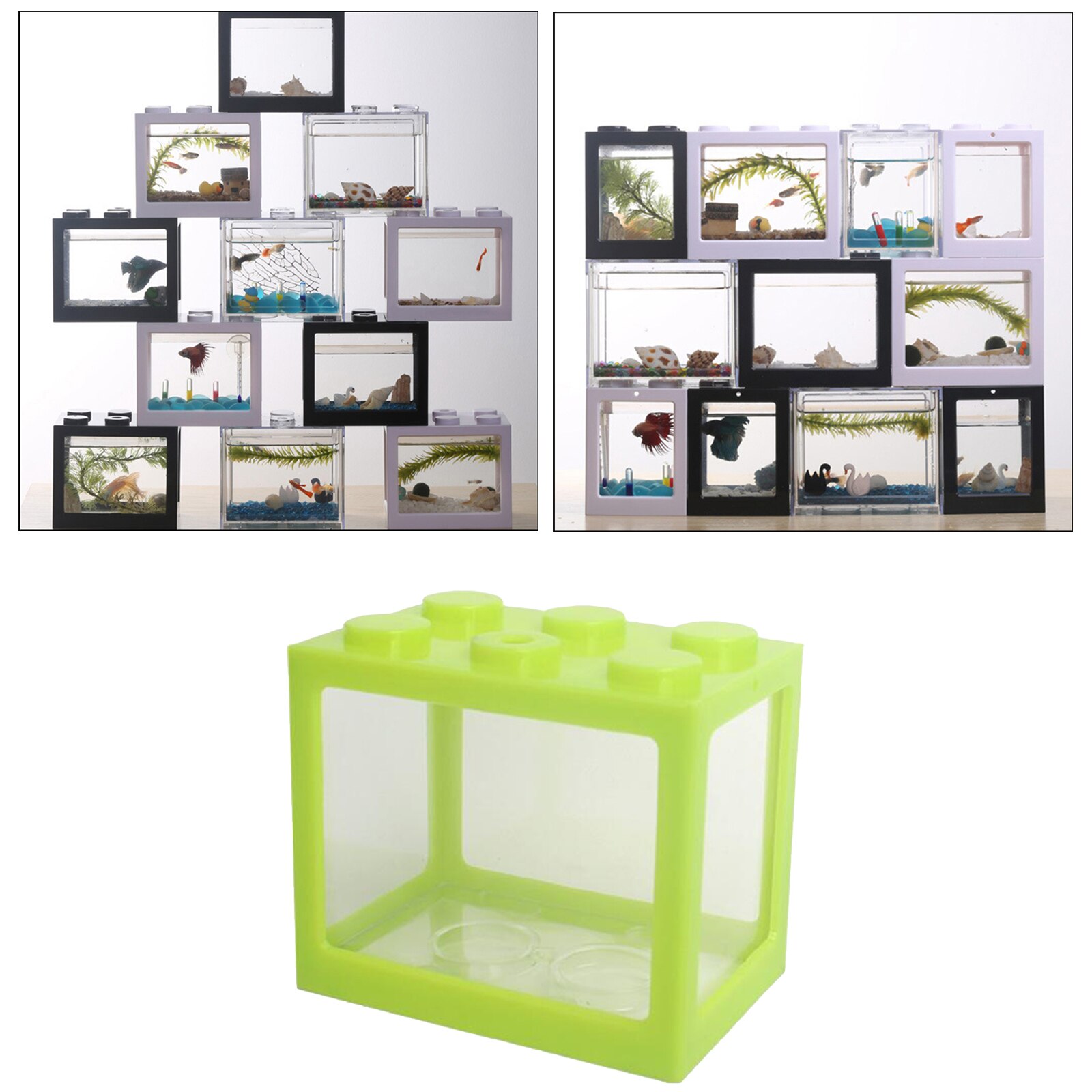 Mini Aquarium Clear Fish Tank Box for Betta Goldfish Insect Office Desktop Decor: Green