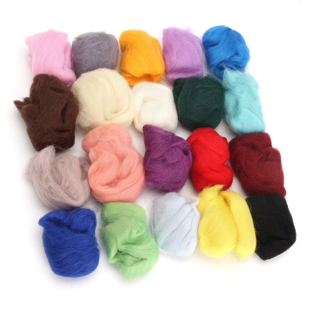 1 Set 20 Colors Wool Felt + Needles Tools Needle Felting Mat Starter Tool Kit BDF99
